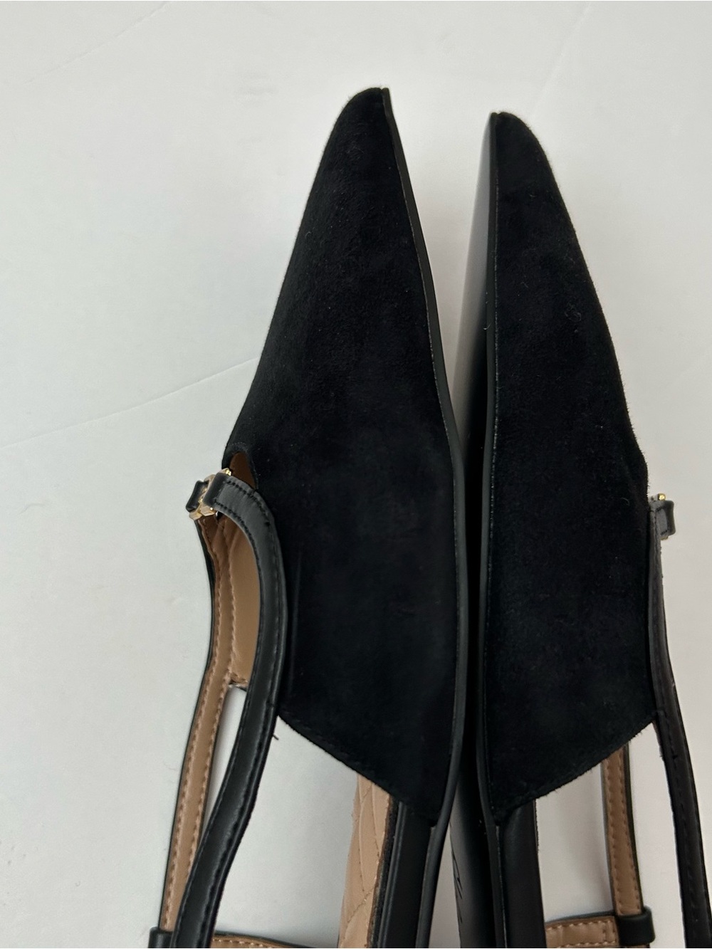 Sam Edelman Cohen Suede Slingback Pointed Flats Black Gold 9 - Picture 6 of 16